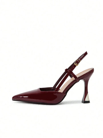 Women's Pointed Toe Patent Leather Elegant Strap Decoration High Heel Shoes