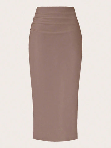 Raffinéa Solid Color Pleated Back Zipper Slit Skirt