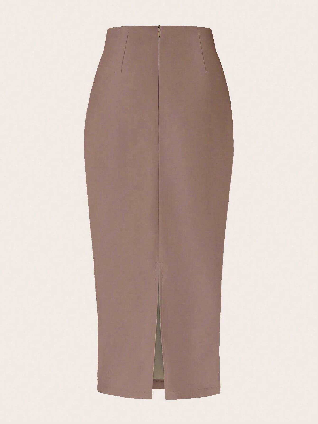 Raffin�a Solid Color Pleated Back Zipper Slit Skirt