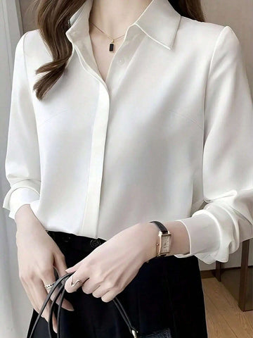 Silk Long Sleeve Elegant Satin Blouse,Long Sleeve Tops