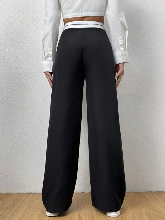 EZwear Contrast Panel Wide Leg Pants