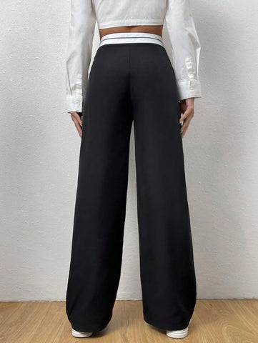 EZwear Contrast Panel Wide Leg Pants