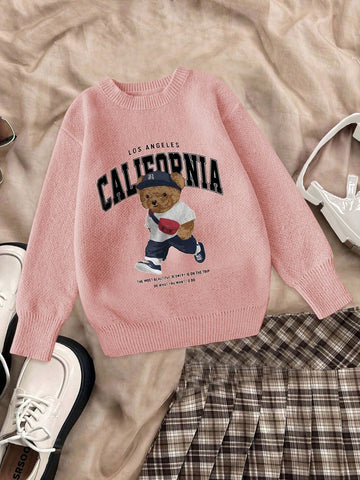 Women Casual Chic Digital Print Warm Pullover Sweatshirt With Cute Bear Pattern