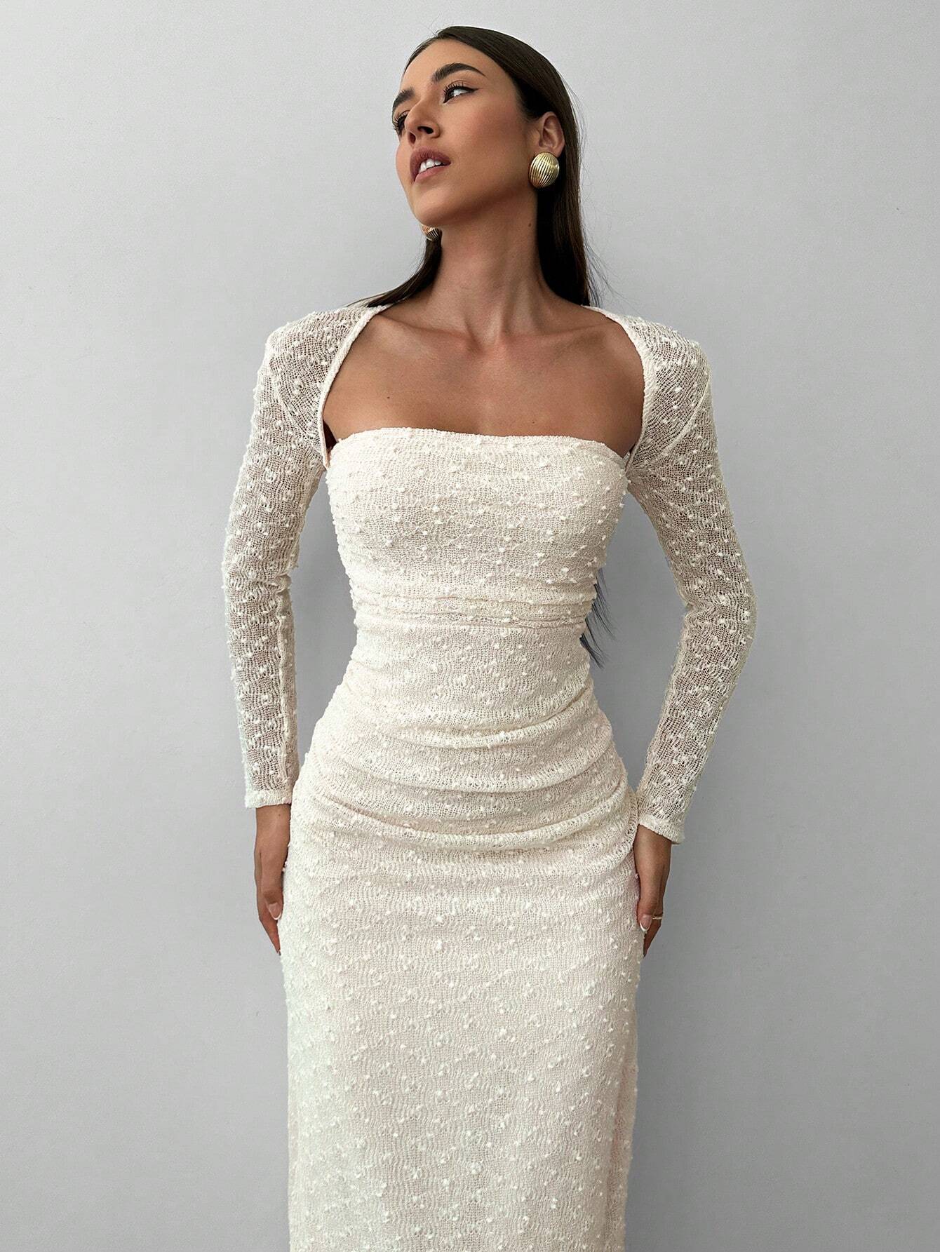 Aloruh New Style Elegant Square Collar Jacquard Knit Extra Long Dress