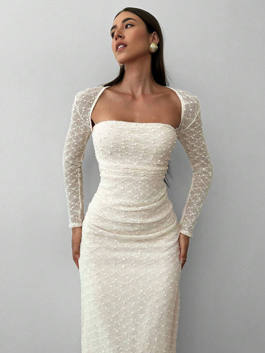Aloruh New Style Elegant Square Collar Jacquard Knit Extra Long Dress