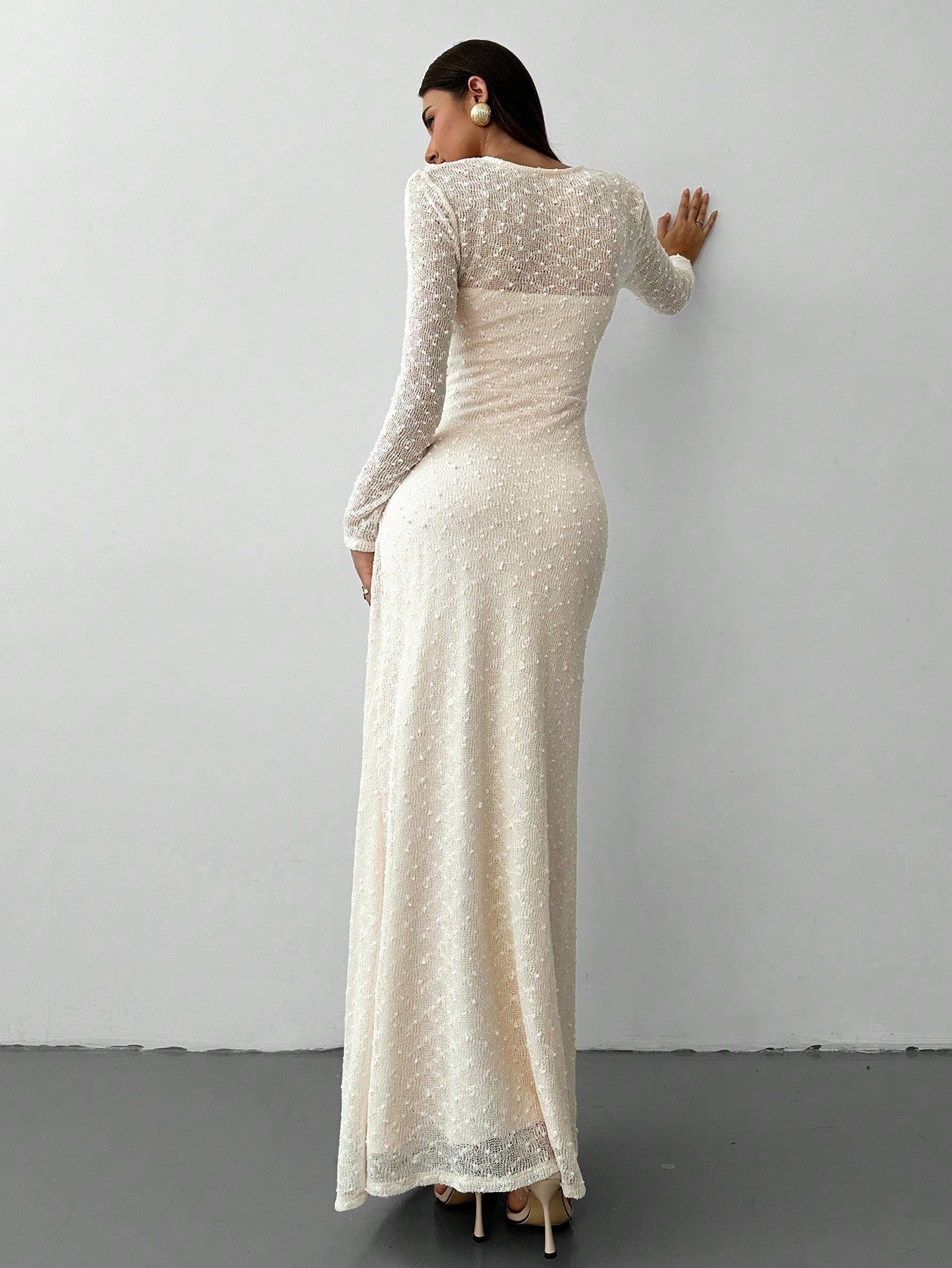 Aloruh New Style Elegant Square Collar Jacquard Knit Extra Long Dress