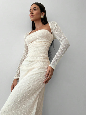 Aloruh New Style Elegant Square Collar Jacquard Knit Extra Long Dress