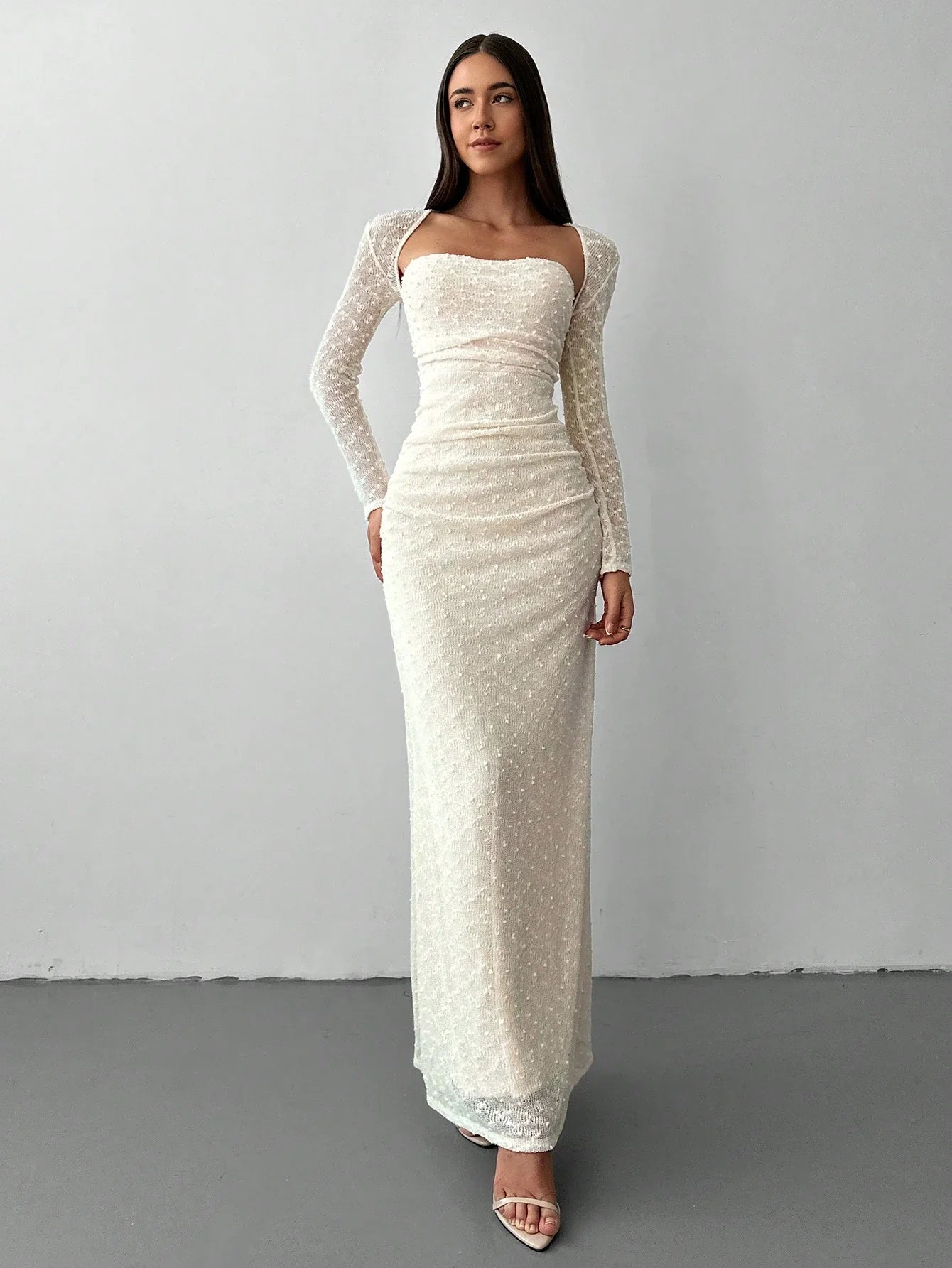 Aloruh New Style Elegant Square Collar Jacquard Knit Extra Long Dress