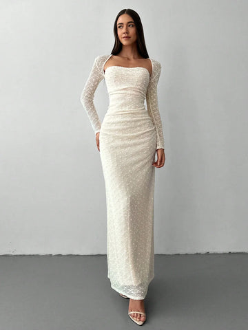 Aloruh New Style Elegant Square Collar Jacquard Knit Extra Long Dress