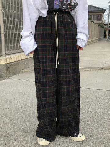 FRIFUL Women's Plaid Printed Wide Leg Pants