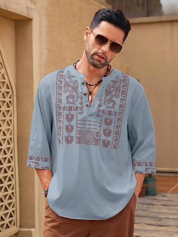 Manfinity Homme Men's Fashion Printed Mid Length Sleeve V Neck Shirt