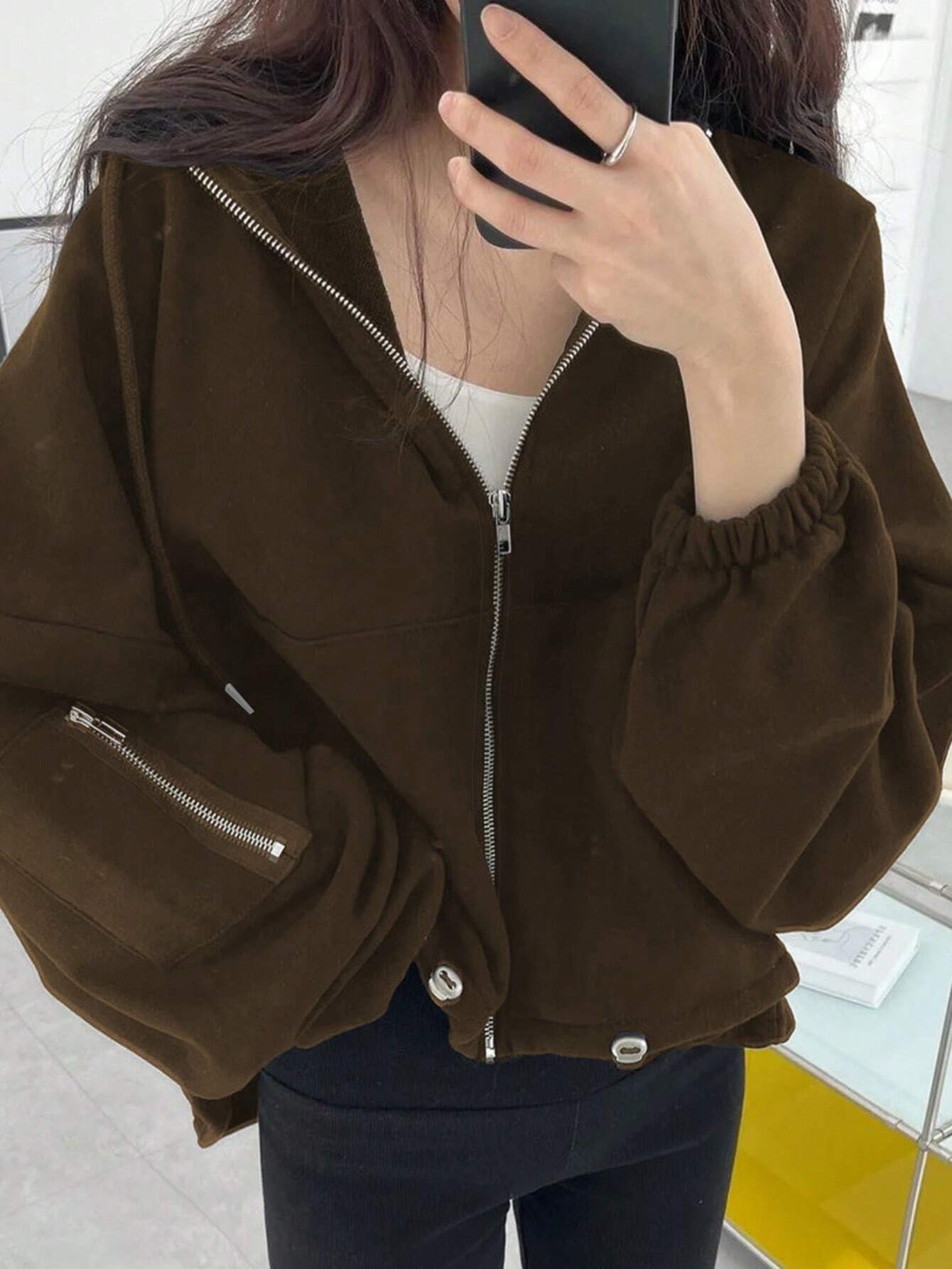 Essnce Ladies' Solid Color Zipper Hoodie With Pockets, Long Sleeve