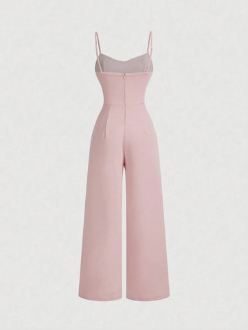 Retro Lace Hollow Out , Wide Leg Jumpsuit