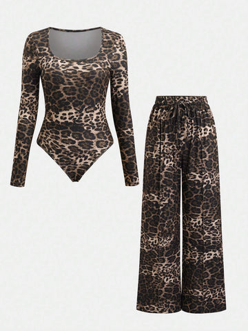 MOOSTA Summer Casual Plain Asymmetrical Hem Bodysuit And Pants Set