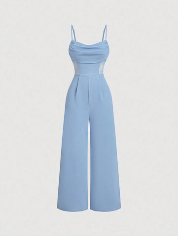 Retro Lace Hollow Out , Wide Leg Jumpsuit