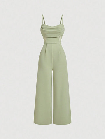 Retro Lace Hollow Out , Wide Leg Jumpsuit