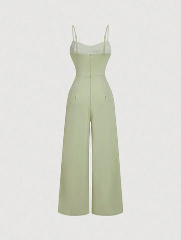 Retro Lace Hollow Out , Wide Leg Jumpsuit