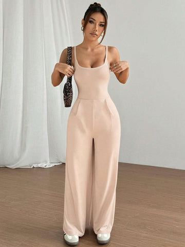Flirla Solid Color Open Back Camisole Romper