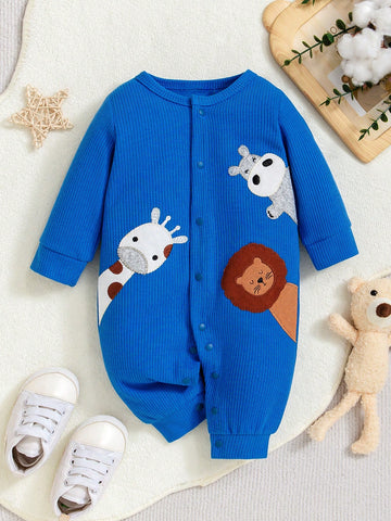 Newborn Baby Front Button Animal Print Casual Romper