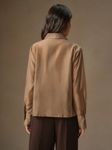 Anewsta Women's Elegant Lace Applique Collage Contrast Collar See-Through Blouse