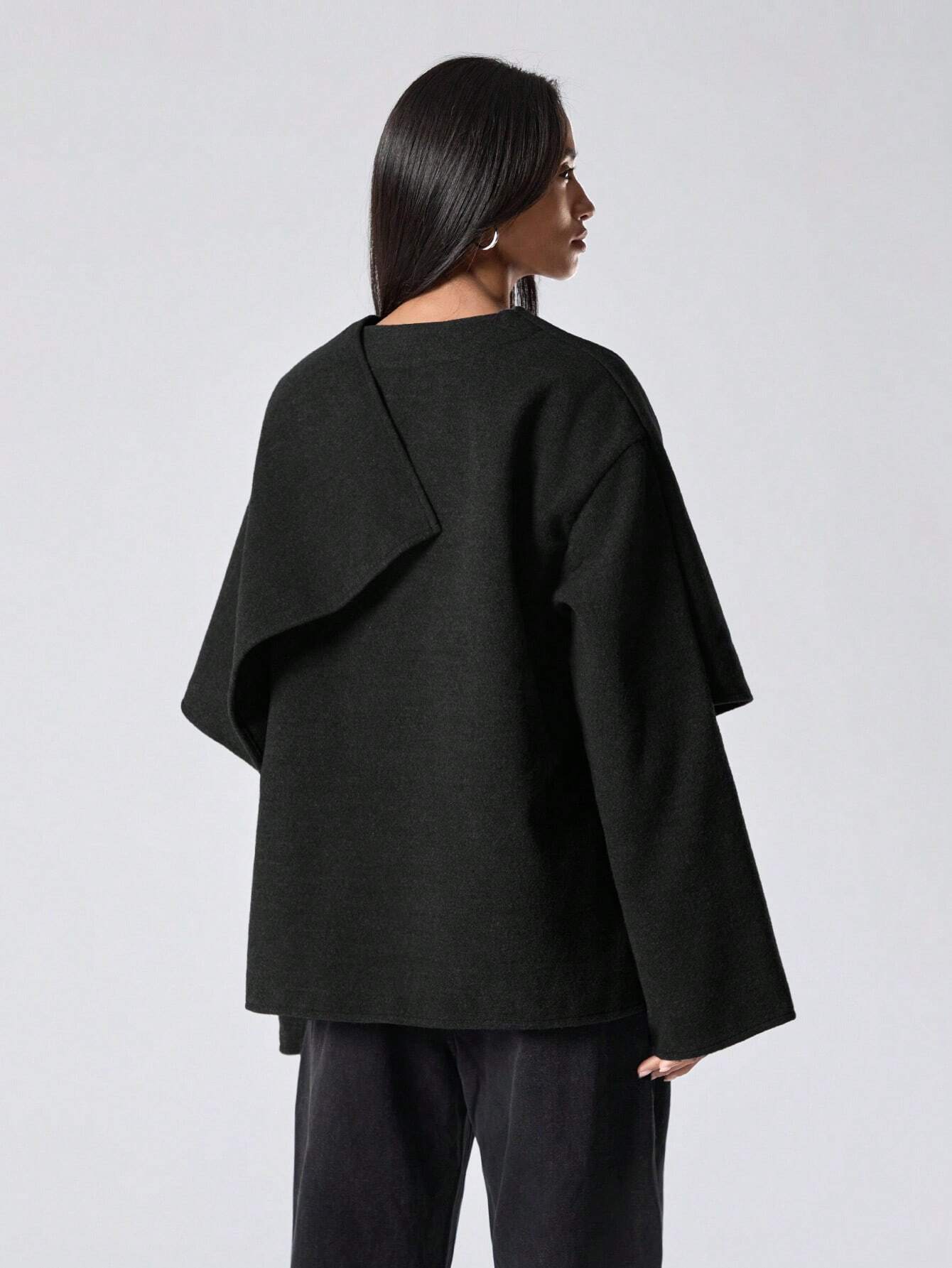 Minimalana Solid Color Cape Coat Poncho Overcoat