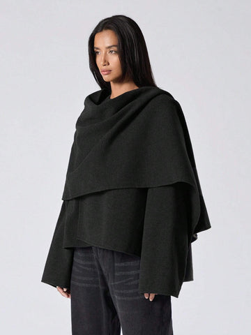 Minimalana Solid Color Cape Coat Poncho Overcoat