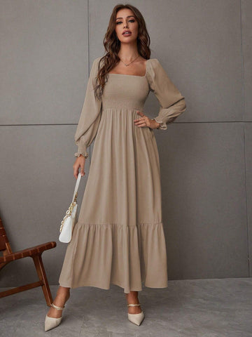 Breezaya Square Neck Ruffle Hem Dress
