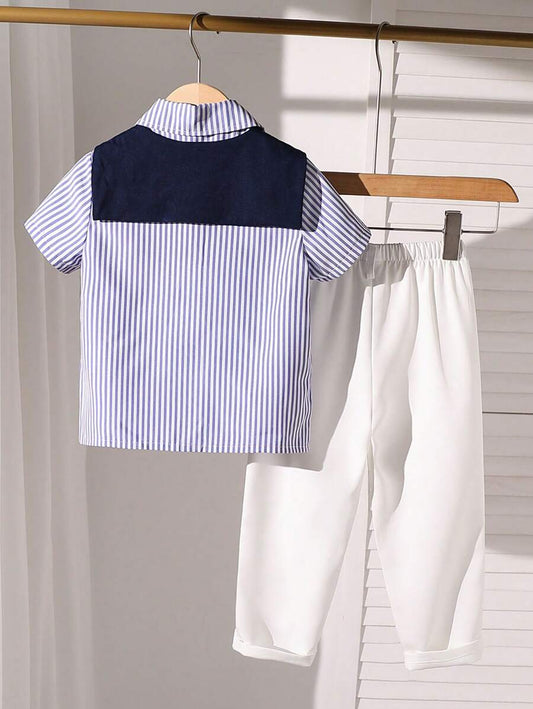 Boys' Long Sleeve Collared Shirt Design With Front Buttons, Matching Longer Pants And Shawl