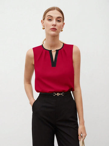 Women's Color Block Detail Pleated Hem Tank Top