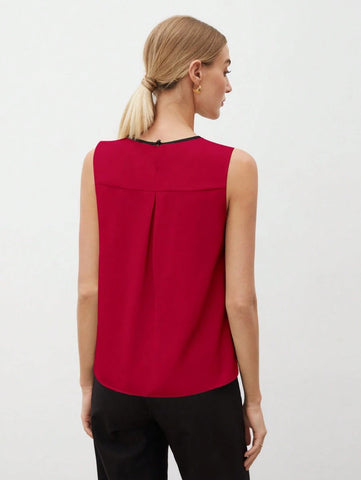 Women's Color Block Detail Pleated Hem Tank Top