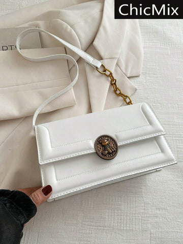 Fashion Solid Color Vintage Metal Lock Buckle Bag