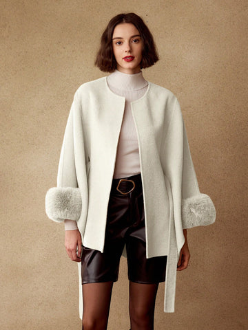 MOTF PREMIUM WOOL FLUFFY CUFF BELTED OVERCOAT