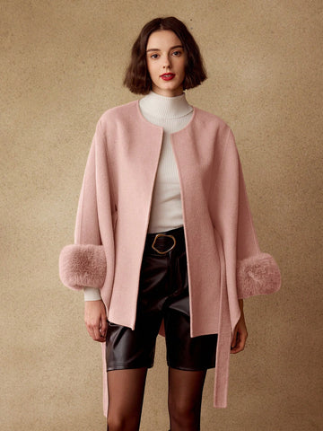 MOTF PREMIUM WOOL FLUFFY CUFF BELTED OVERCOAT