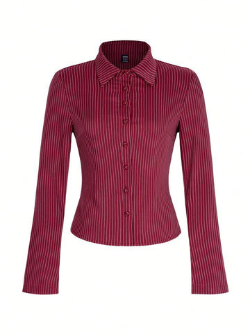 Women's Striped Print Simple Daily Long Sleeve Blouse