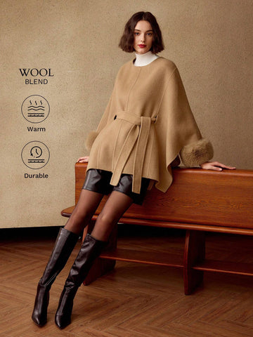 MOTF PREMIUM WOOL FLUFFY CUFF BELTED OVERCOAT