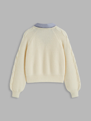 Cable Knit Collar Two Tone Long Sleeve Top