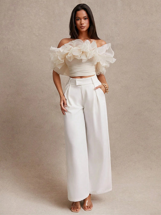 BAE Women's Exaggerated Ruffle Trim Bandeau Top