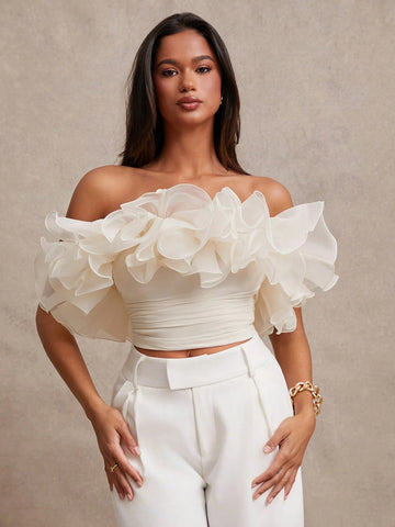 BAE Women's Exaggerated Ruffle Trim Bandeau Top