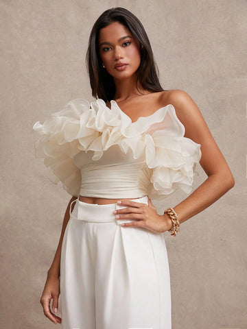 BAE Women's Exaggerated Ruffle Trim Bandeau Top