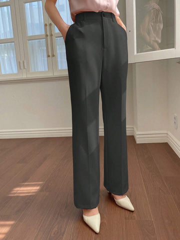 DAZY Women's Plain Pocket Straight Leg Business Casual Pants