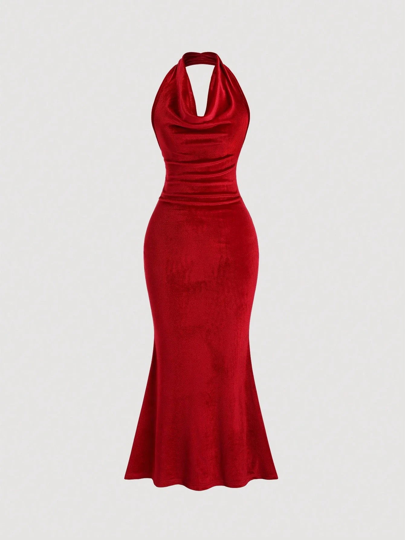 MOOSTA 1pc Women's Casual Draped Neck, Fishtail, Backless, Soft Halter Dress