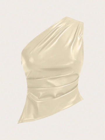 X Belinda Siren Gaze One-Shoulder Smocked PU Top