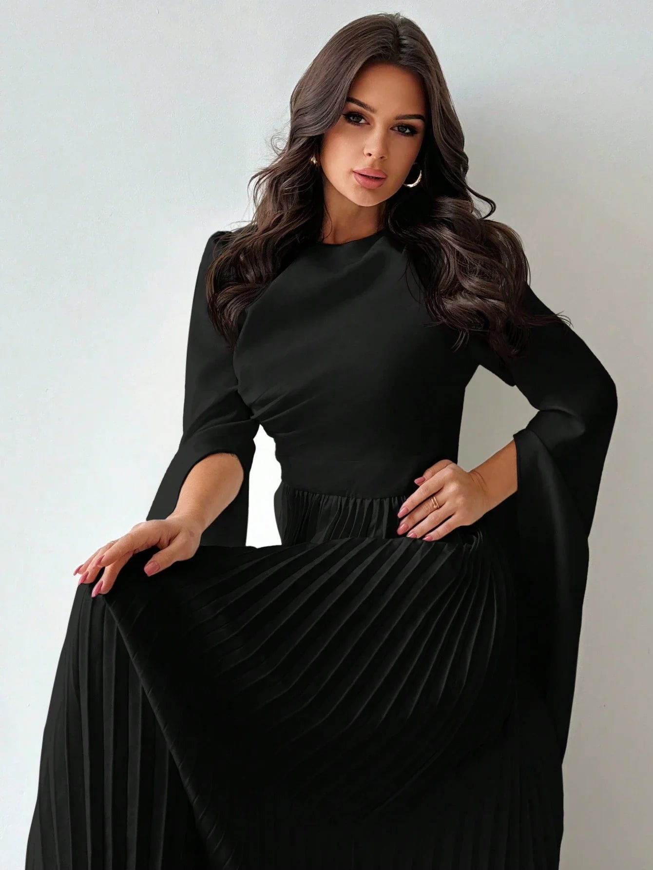 Firerie Elegant Romantic Party Pleated Loose A-Line White Midi Dress