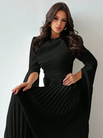 Firerie Elegant Romantic Party Pleated Loose A-Line White Midi Dress