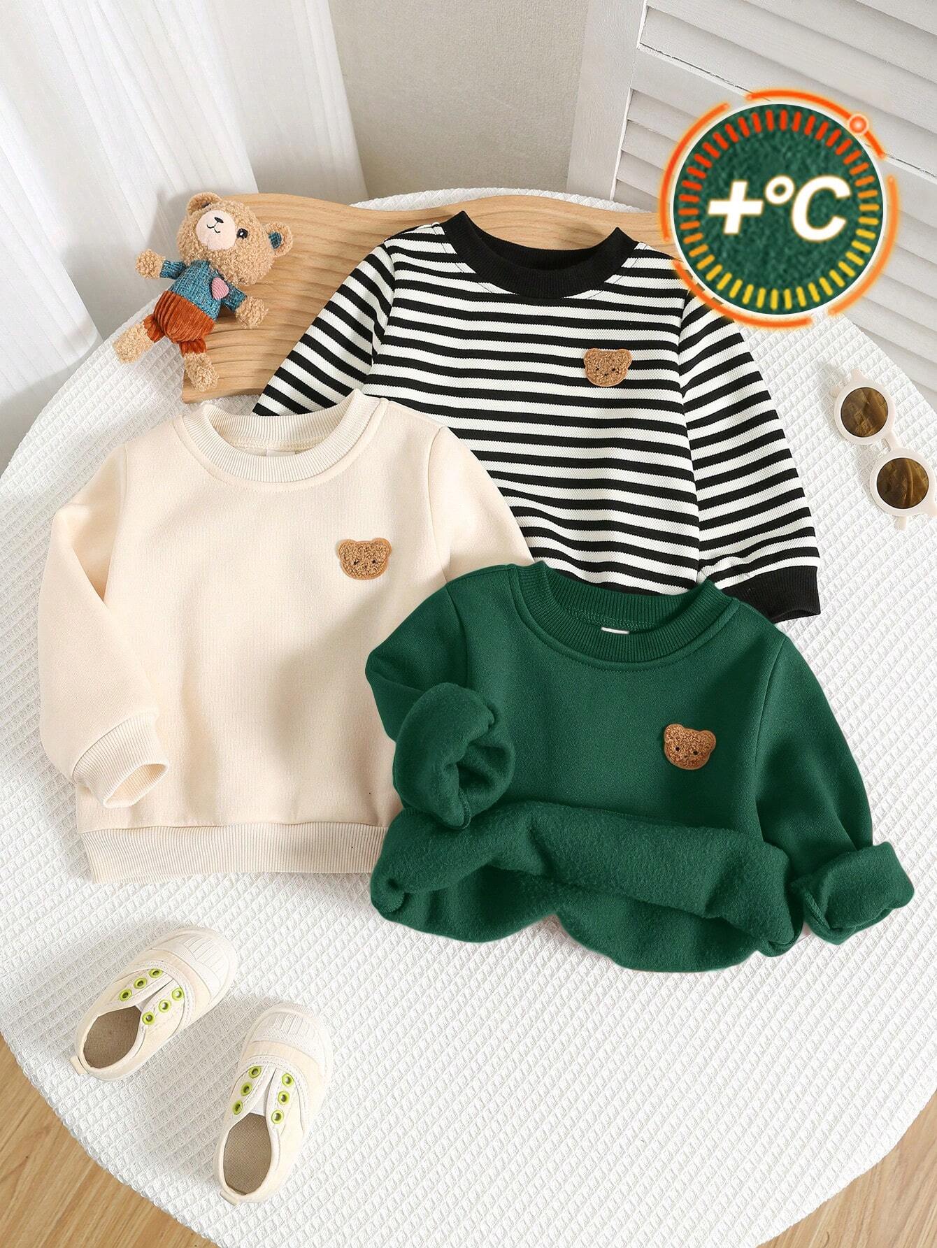 3pcs Baby Boy Casual Cartoon Solid Color Long Sleeve Sweatshirt Sets