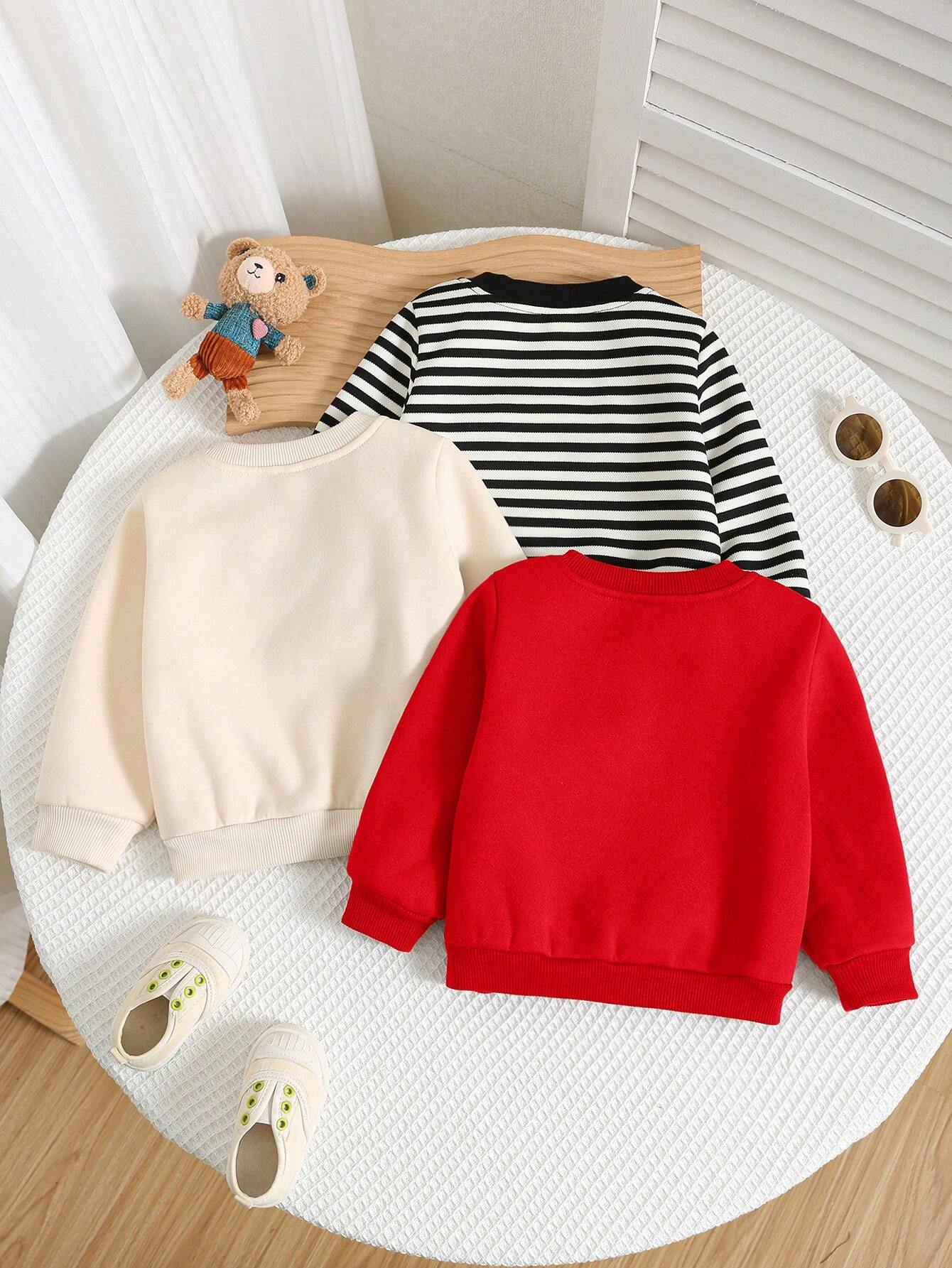 3pcs Baby Boy Casual Cartoon Solid Color Long Sleeve Sweatshirt Sets