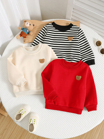 3pcs Baby Boy Casual Cartoon Solid Color Long Sleeve Sweatshirt Sets