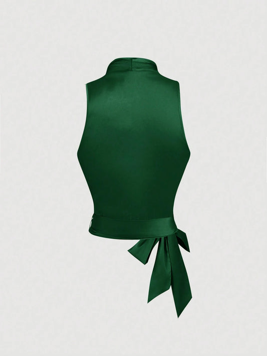 MOD Women Vintage Sleeveless Knot Back Crisscross Tank Top
