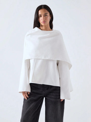 Minimalana Solid Color Cape Coat Poncho Overcoat