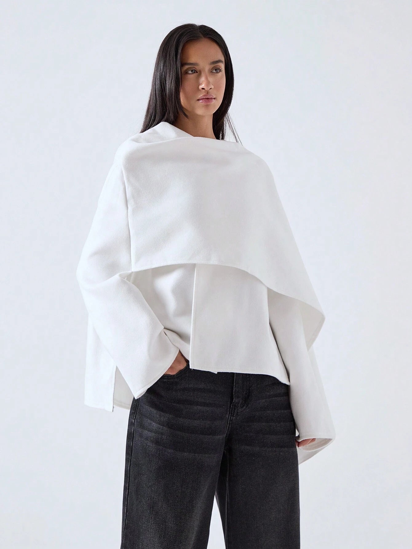 Minimalana Solid Color Cape Coat Poncho Overcoat